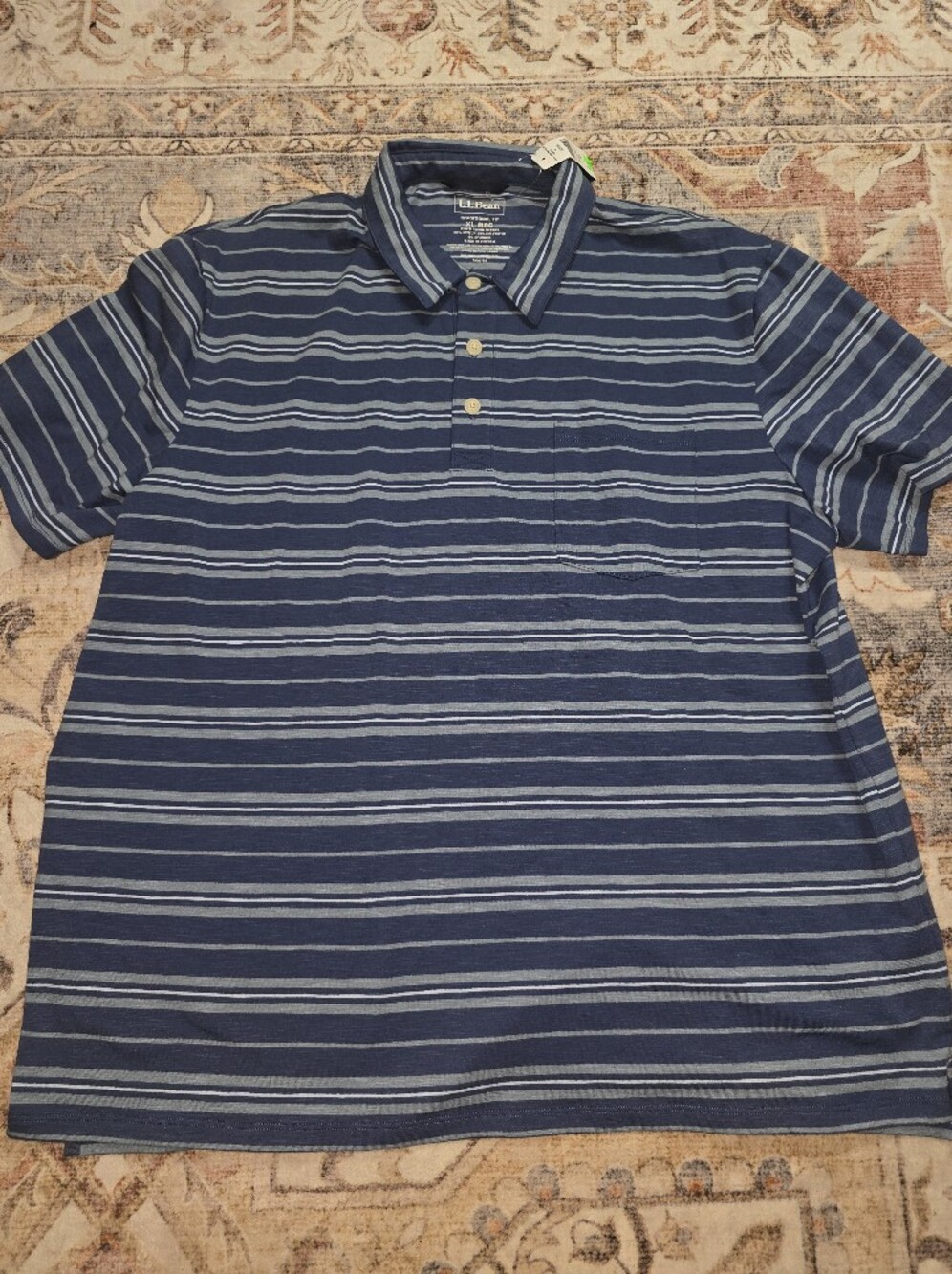 L.L. Bean Navy and Light Blue Striped Polo